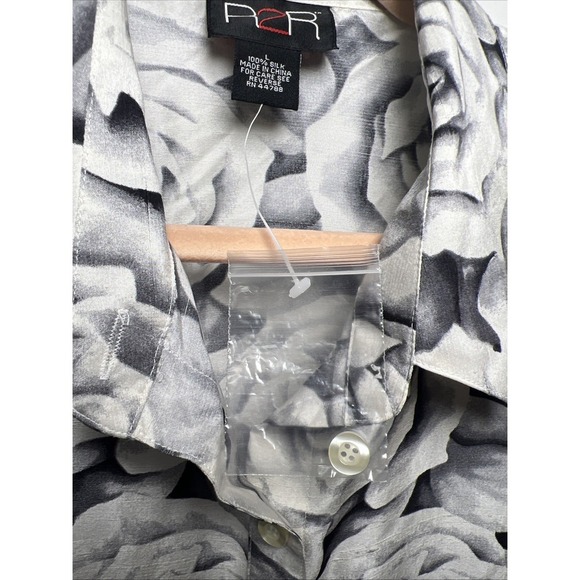 R2R Vintage 100% Silk Floral Short Sleeve Button Down Top Size Large - Picture 3 of 8